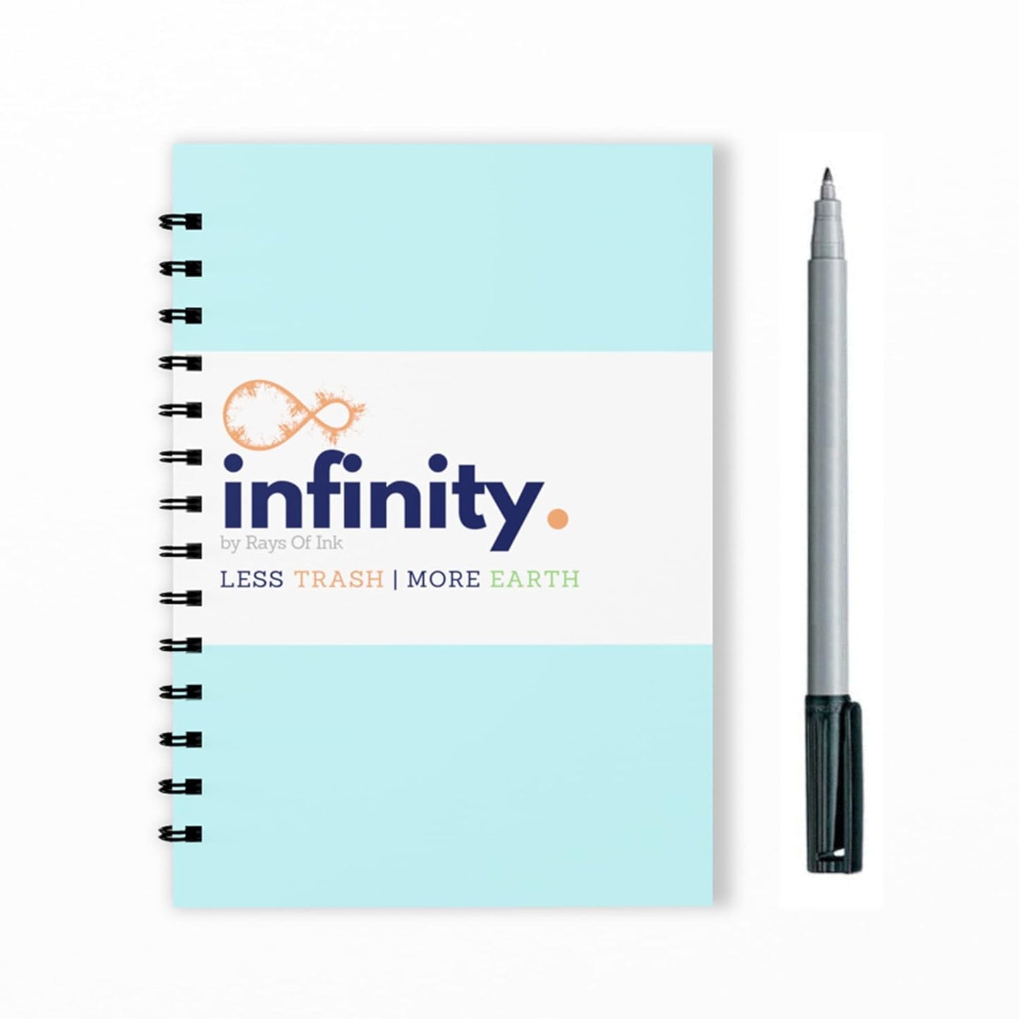 Infinity Re-writeable/Reusable Notebook - Eco Friendly Notebook with Fine Tip Marker & 2 Microfiber Cloth and A Pocket at Back | A4 Size (11.69" X 8.26") (0.6mm Tip Pen)