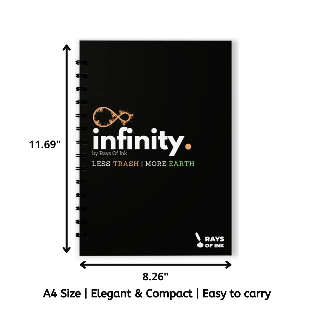 Infinity Re-writeable/Reusable Notebook - Eco Friendly Notebook with Fine Tip Marker & 2 Microfiber Cloth and A Pocket at Back | A4 Size (11.69" X 8.26") (0.6mm Tip Pen)