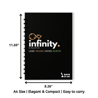 Infinity Re-writeable/Reusable Notebook - Eco Friendly Notebook with Fine Tip Marker & 2 Microfiber Cloth and A Pocket at Back | A4 Size (11.69" X 8.26") (0.6mm Tip Pen)