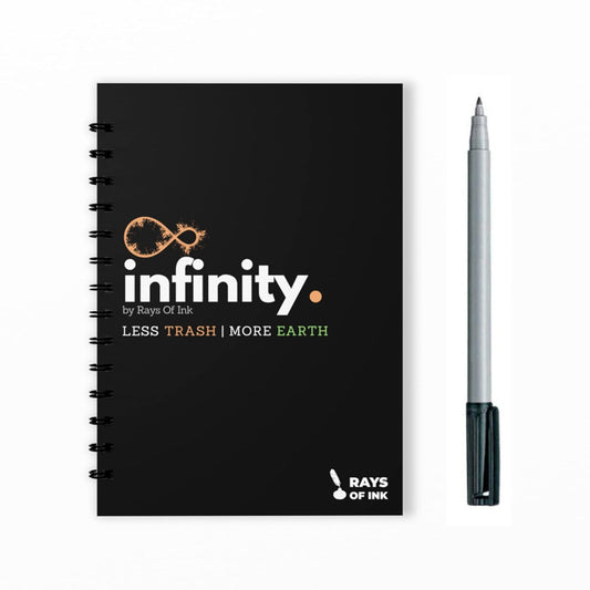 Infinity Re-writeable/Reusable Notebook - Eco Friendly Notebook with 1 Fine Tip Markers & 1 Microfiber Cloth and A Pocket At Back | A5 Size (8.3" X 5.8")