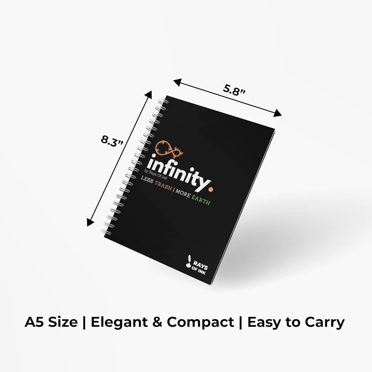 Infinity Re-writeable/Reusable Notebook - Eco Friendly Notebook with 1 Fine Tip Markers & 1 Microfiber Cloth and A Pocket At Back | A5 Size (8.3" X 5.8")