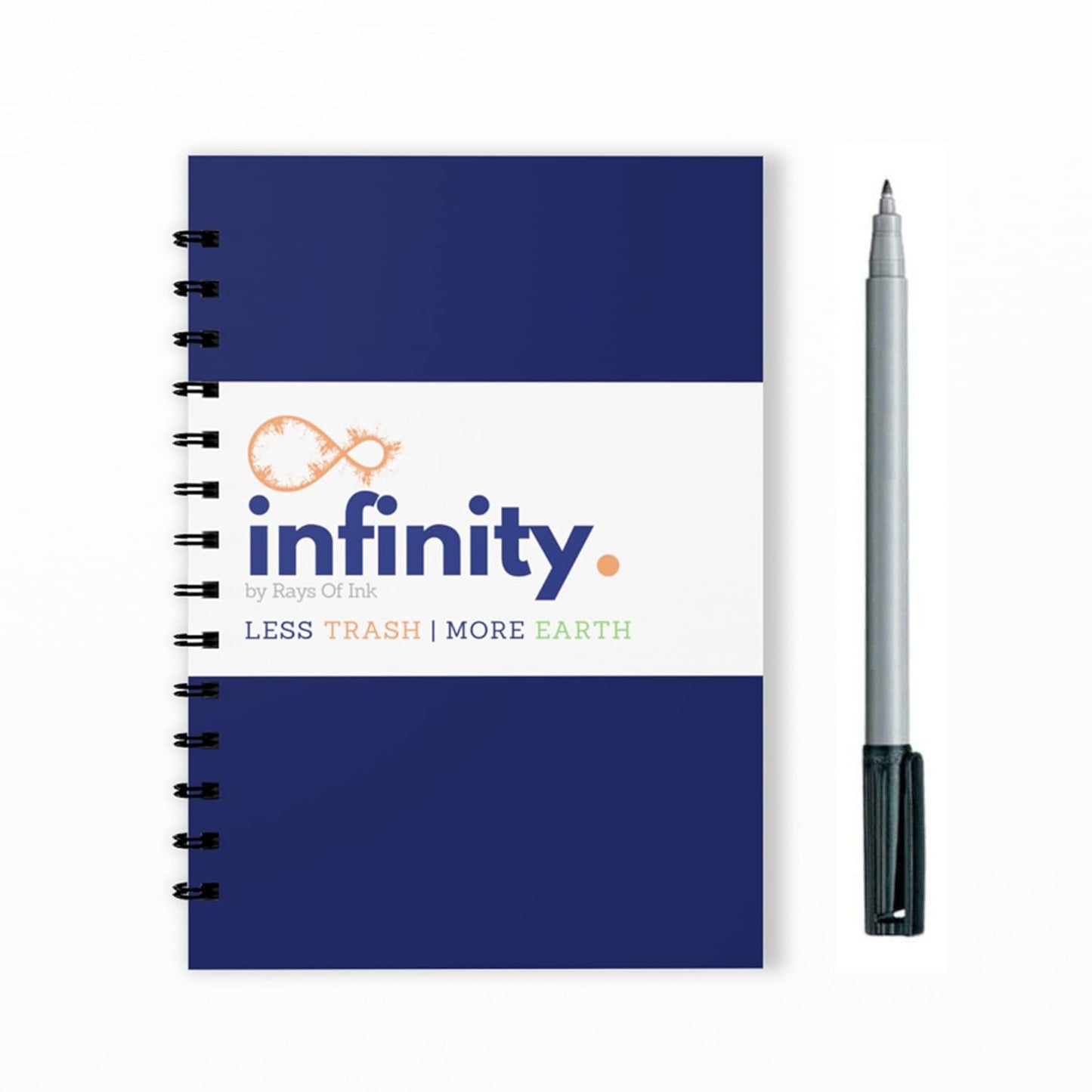 Infinity Re-writeable/Reusable Notebook - Eco Friendly Notebook with Fine Tip Marker & 2 Microfiber Cloth and A Pocket at Back | A4 Size (11.69" X 8.26") (0.6mm Tip Pen)