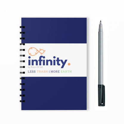 Infinity Re-writeable/Reusable Notebook - Eco Friendly Notebook with Fine Tip Marker & 2 Microfiber Cloth and A Pocket at Back | A4 Size (11.69" X 8.26") (0.6mm Tip Pen)